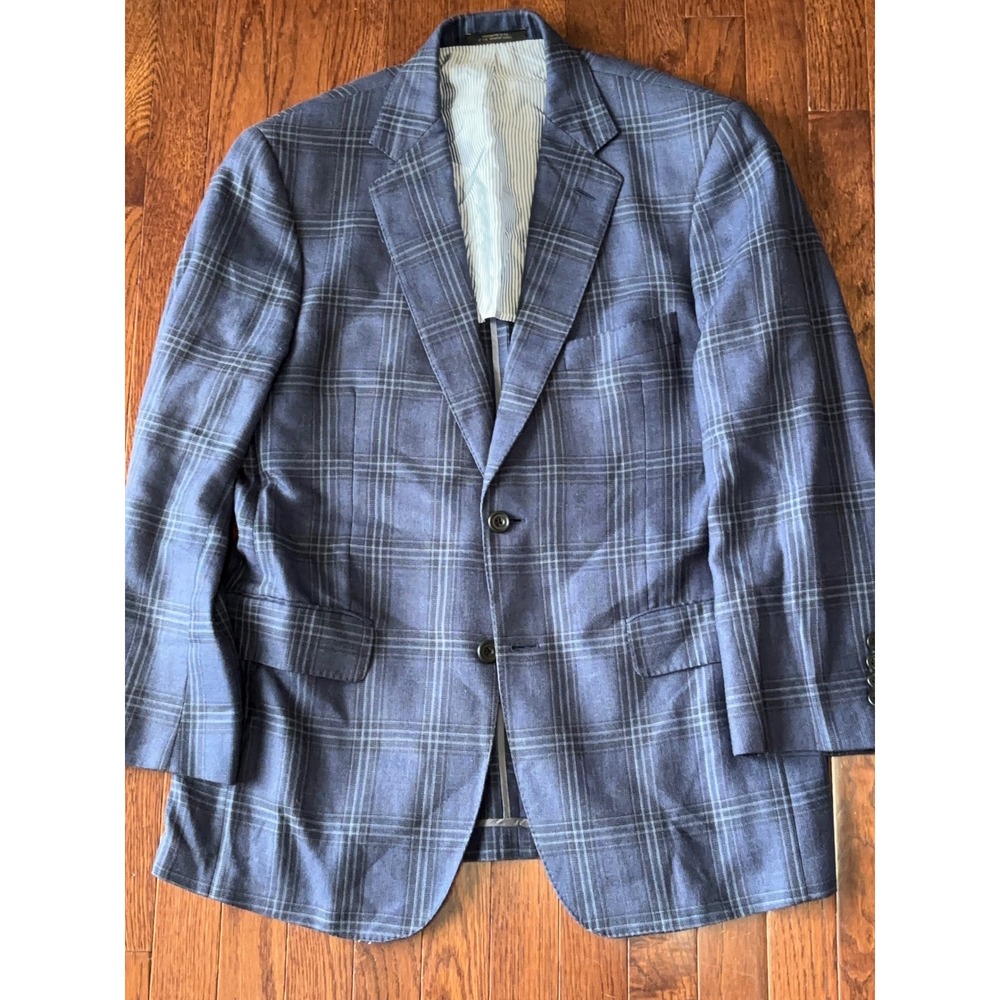 Allen Edmonds Mens 40R Blue Plaid Sport Coat Blazer Handcrafted USA Union Made